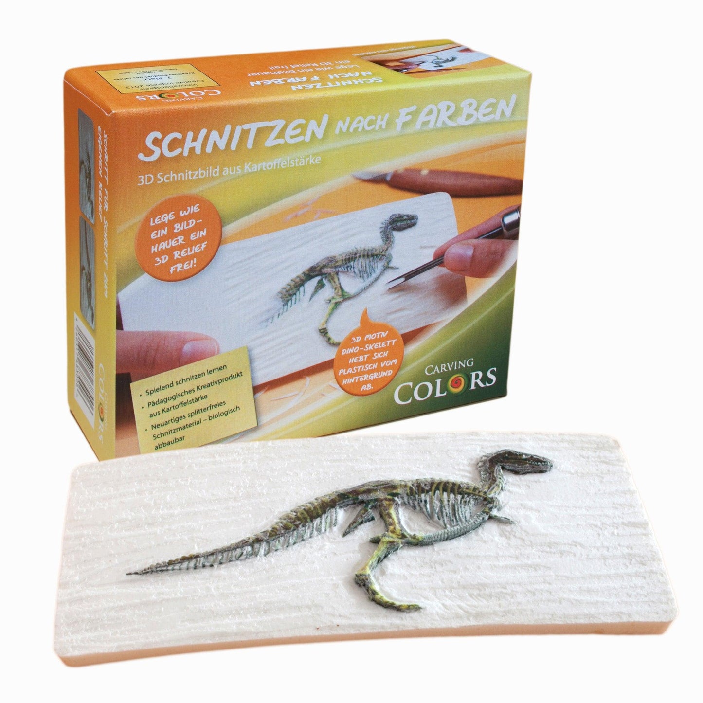 Schnitzen nach Farben - Schnitzbild Dino-Skelett (ohne Werkzeug)