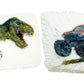 schnitzen nach farben - großes schnitzbild-starterset mit werkzeug schnitzbilder t-rex und monstertruck