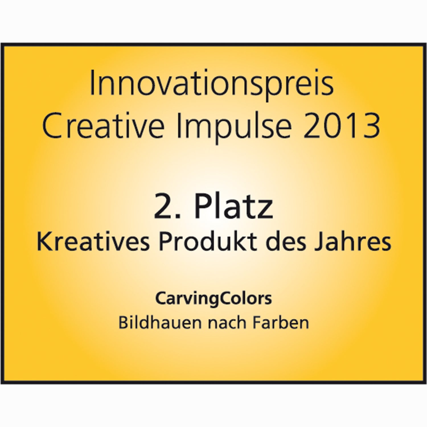 Banner für den 2. Platz des Innovationspreises Creative Impulse Award als Kreatives Produkt des Jahres auf der Creative World, der weltweit größten Fachmesse für den Hobby-, Bastel- und Künstlerbedarf.