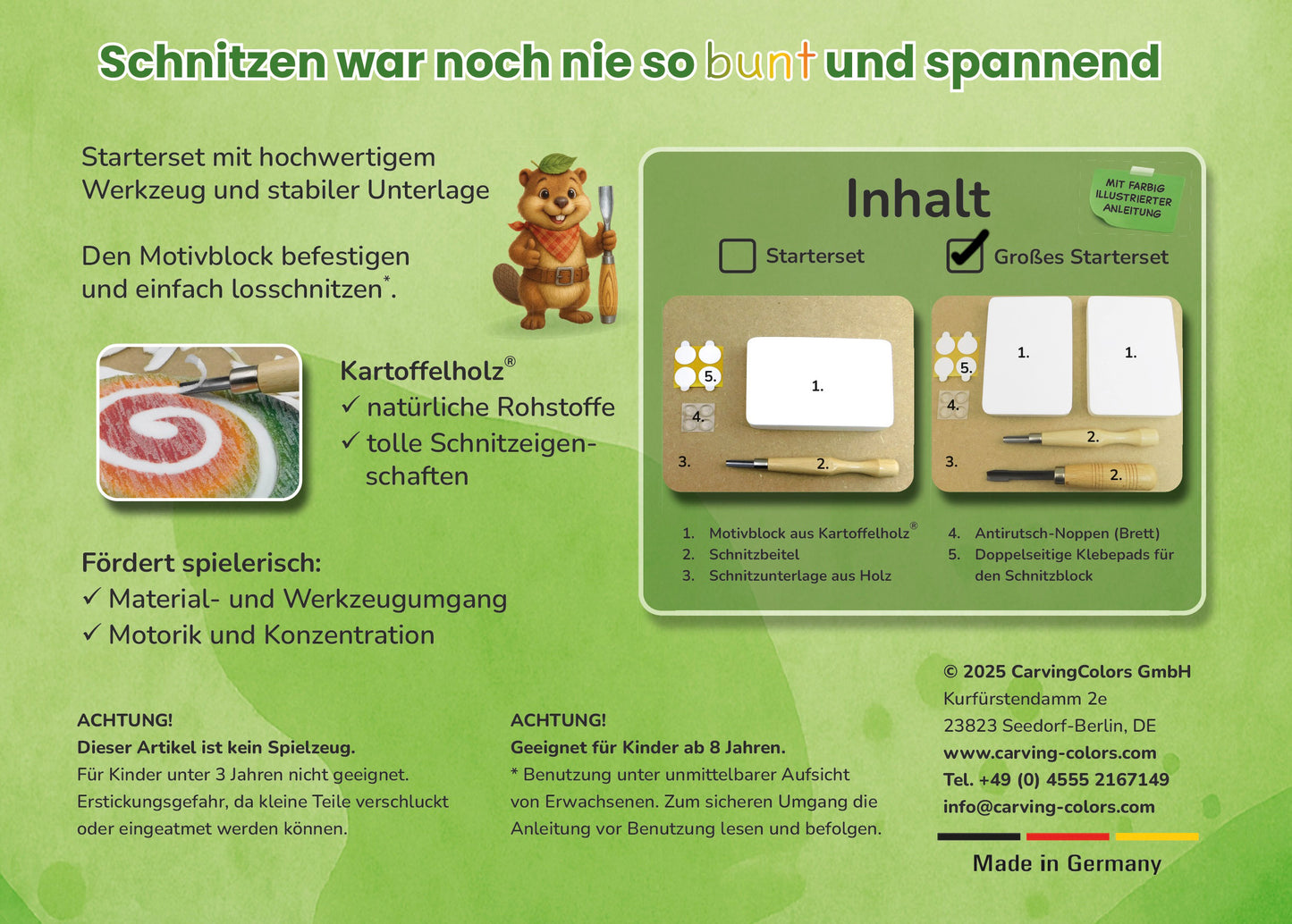 Schnitzen nach Farben - Großes Schnitzbild-Starterset mit Werkzeug