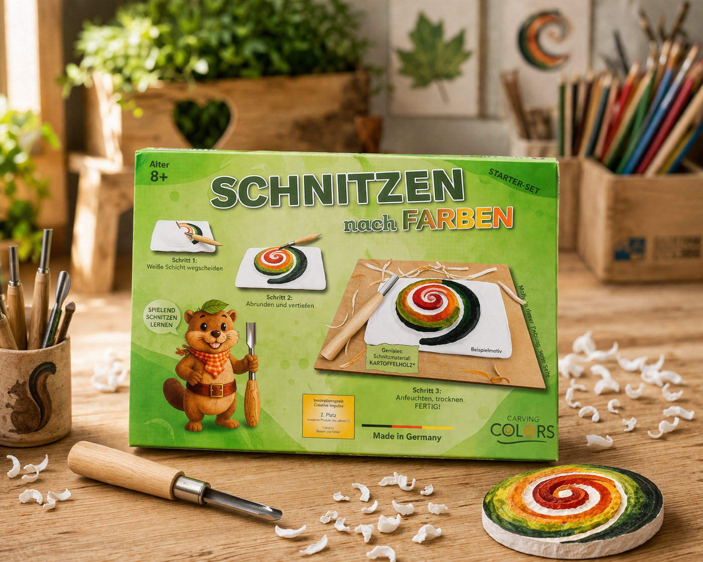 Schnitzen nach Farben - Großes Schnitzbild-Starterset mit Werkzeug