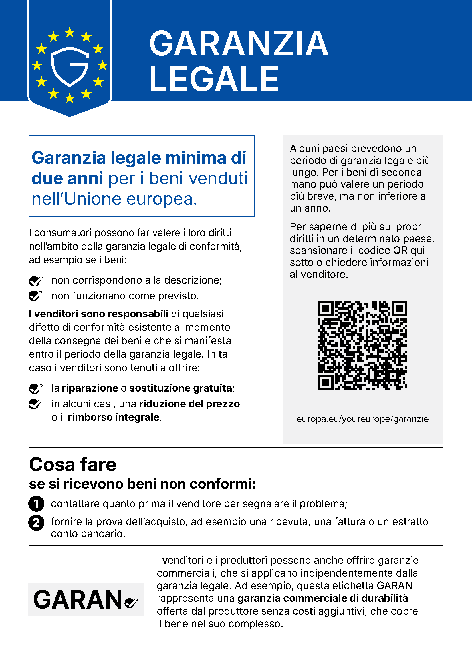 Garanzia legale – avviso ufficiale della Commissione europea