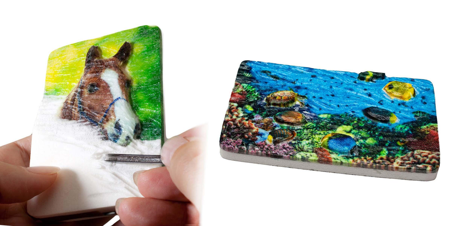 schnitzen nach farben - großes schnitzbild-starterset mit werkzeug schnitzbilder pferd und fische